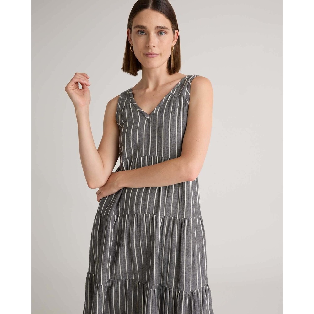 QUINCE Organic Cotton Gauze Maxi Dress Large Black Striped Tiered Sleeveless - Picture 14 of 16